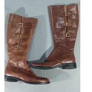ECCO Women’s Brown Leather Tall Riding Boots Buckle Strap Equestrian Size 41